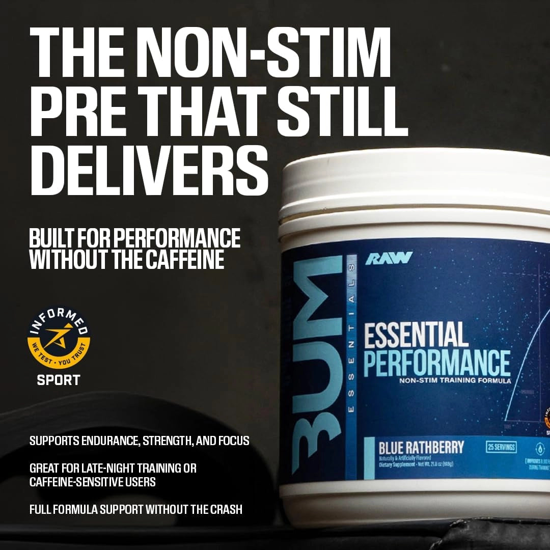 Raw Nutrition, Bum Essentials, Essential Performance, Non-Stim Training Formula, Blue Rathberry , 21.8 oz (618 g)
