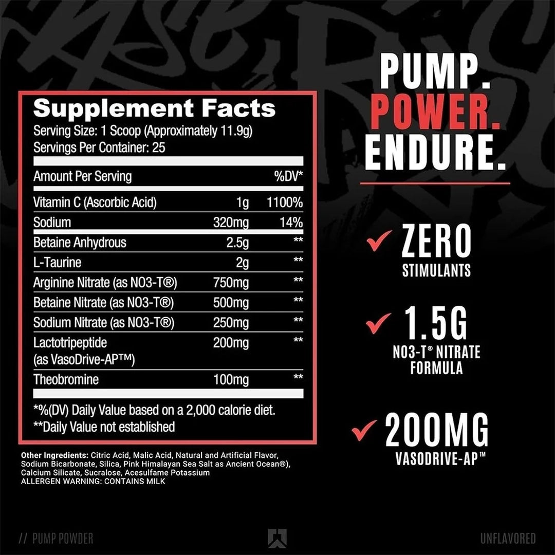RYSE, Blackout Stim Free Pump Powder Food Supplement, Unflavored, 7.9 OZ