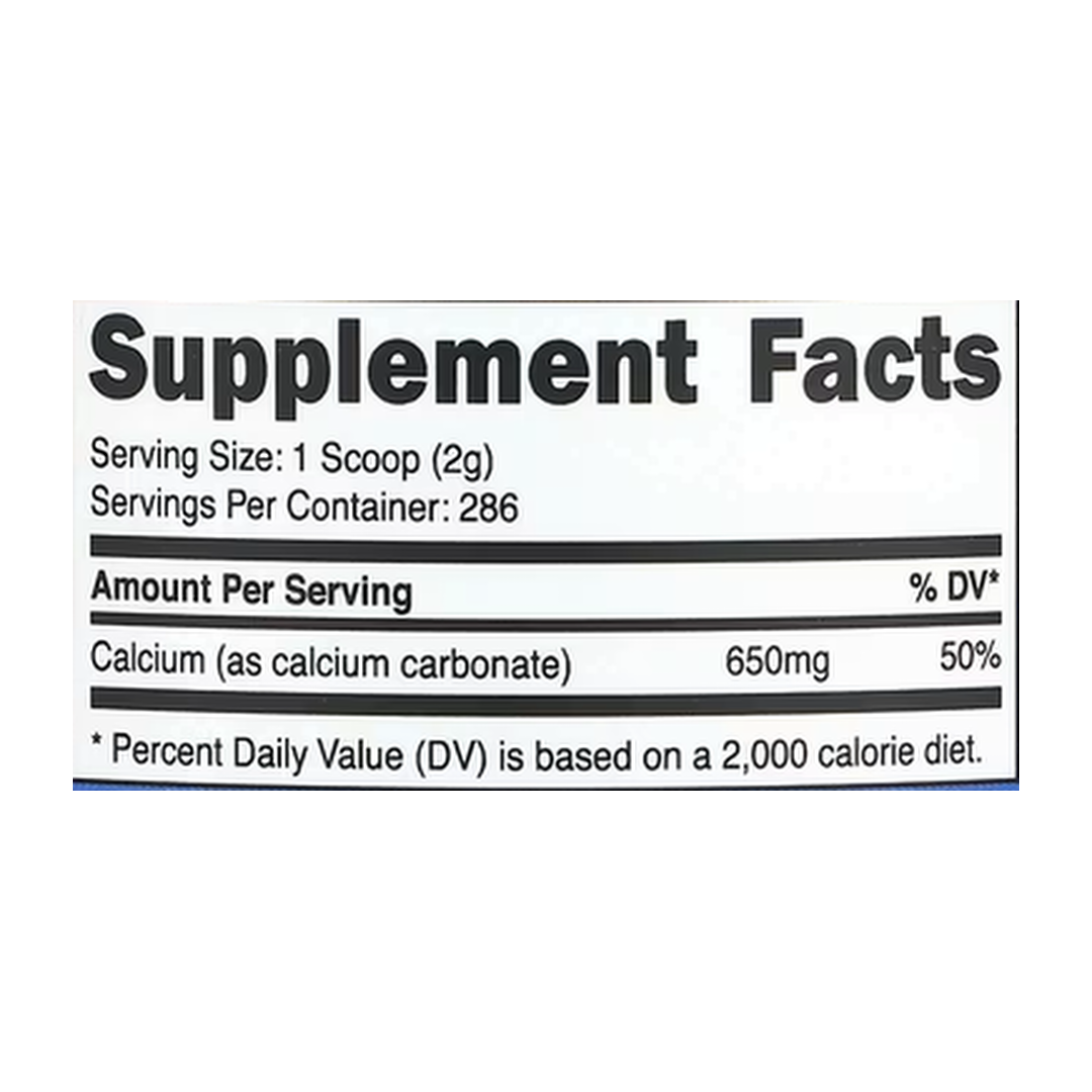 Nutricost, Calcium Carbonate, Unflavored, 1.1 lb, 500 g supplement facts label showing ingredients, vitamins, minerals, and serving information