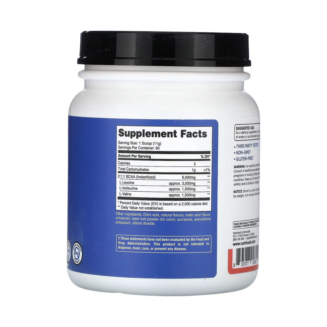 Nutricost, Performance, BCAA, Raspberry Lemonade, 2.2 lb, 990 g back packaging view