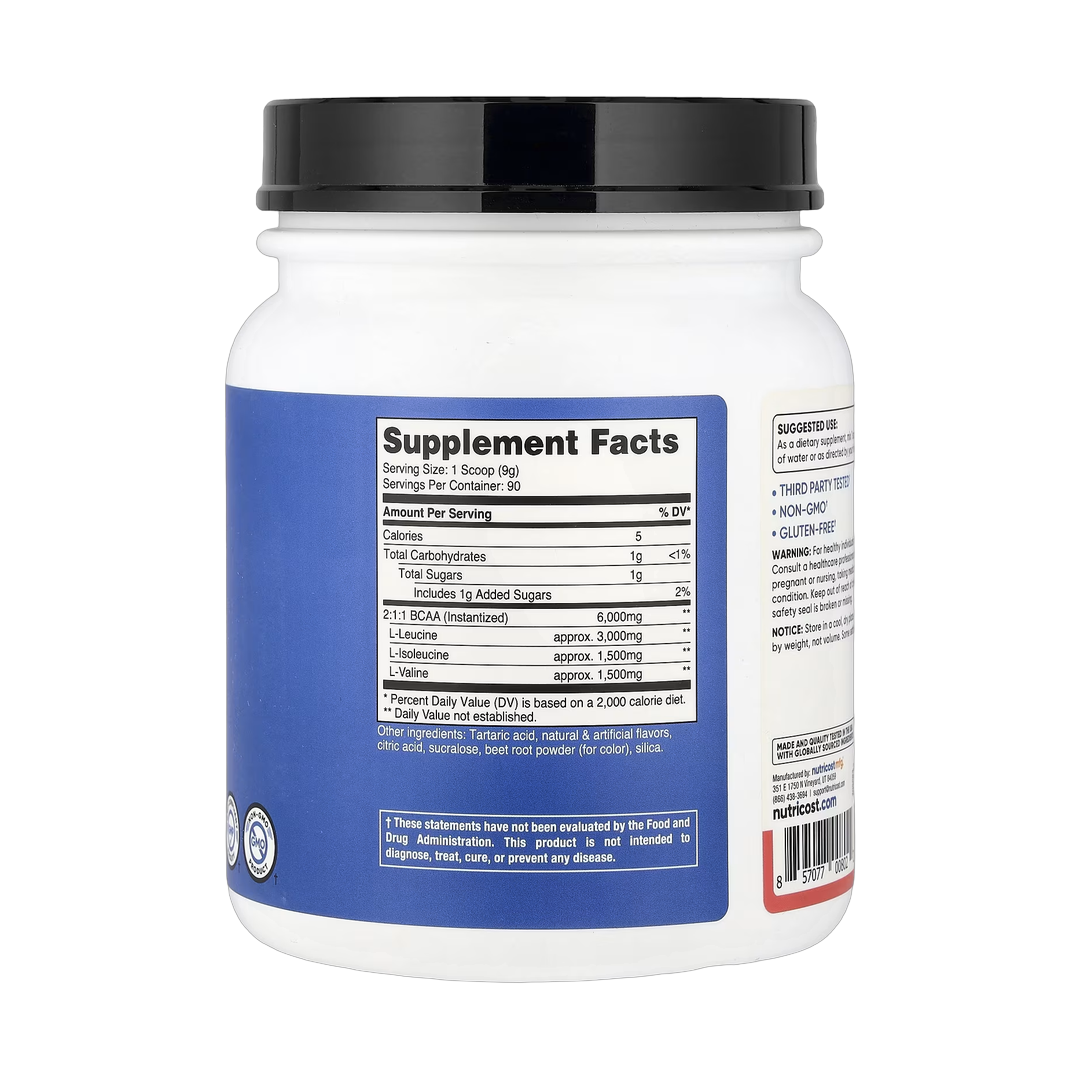 Nutricost, Performance, BCAA, Watermelon, 1.8 lb, 810 g back packaging view