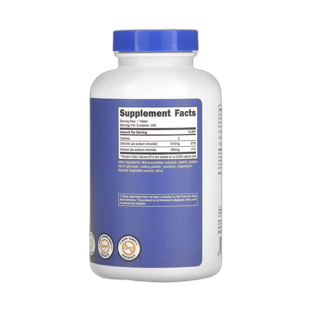 Nutricost, Sodium Chloride, 1,000 mg, 240 Tablets back packaging view