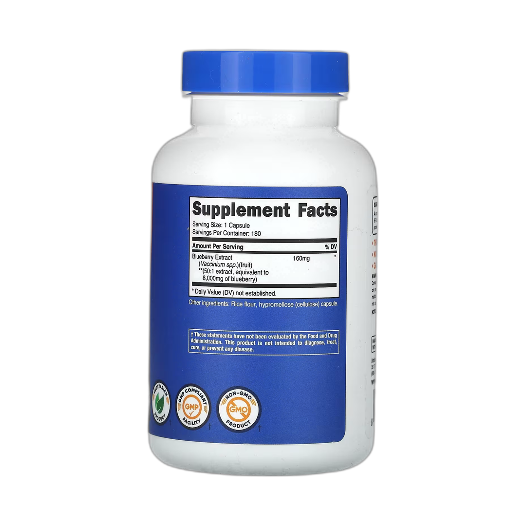Nutricost, Blueberry Extract, 160 mg, 180 Capsules back packaging view