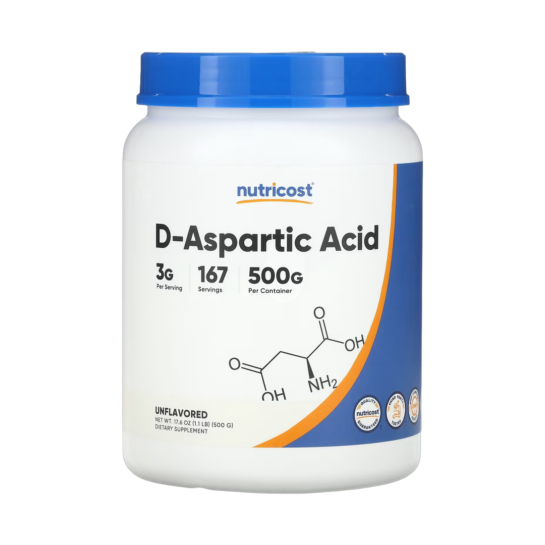 Nutricost, D-Aspartic Acid, Unflavored, 17.6 oz, 500 g front packaging view