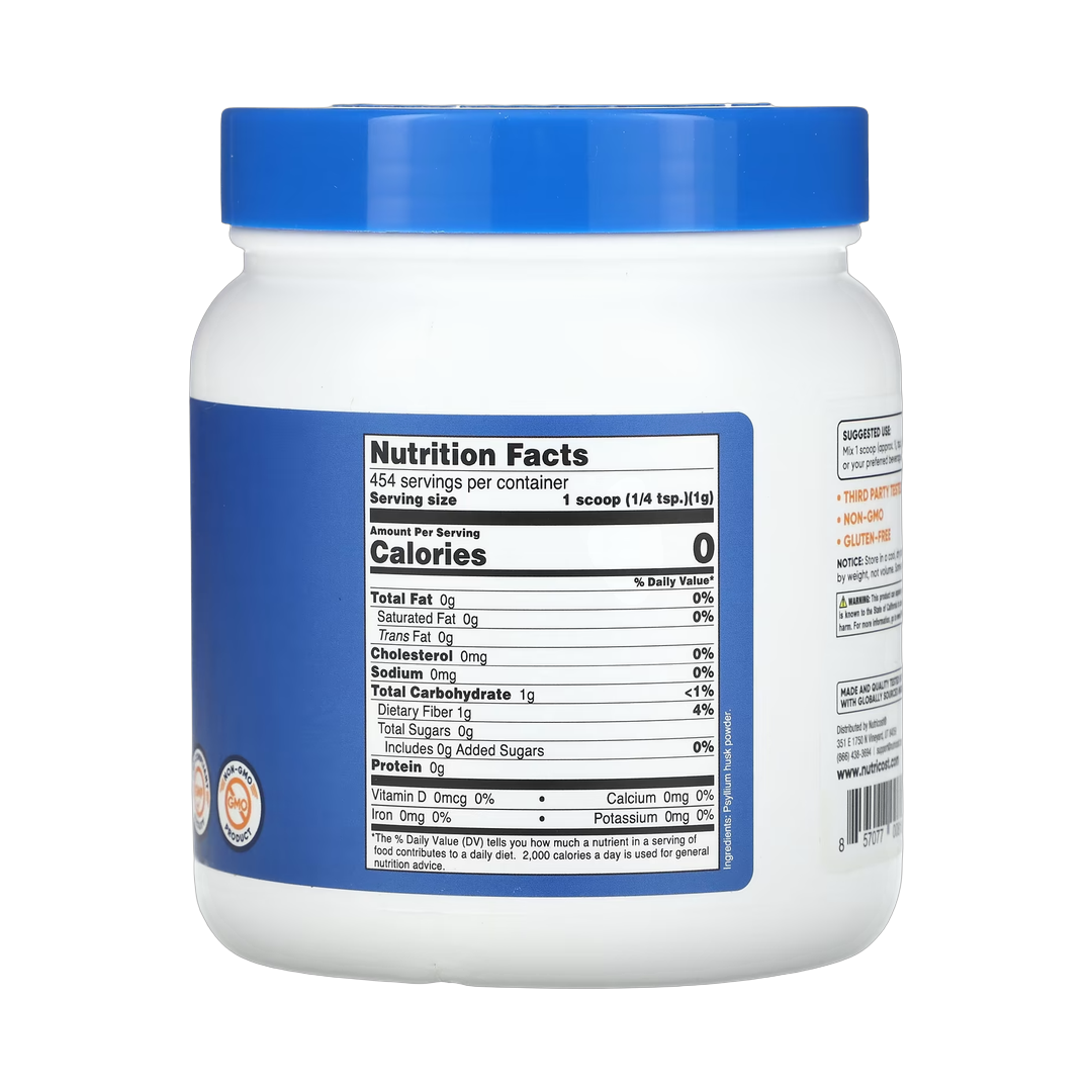 Nutricost, Psyllium Husk, Unflavored, 16.2 oz, 454 g back packaging view