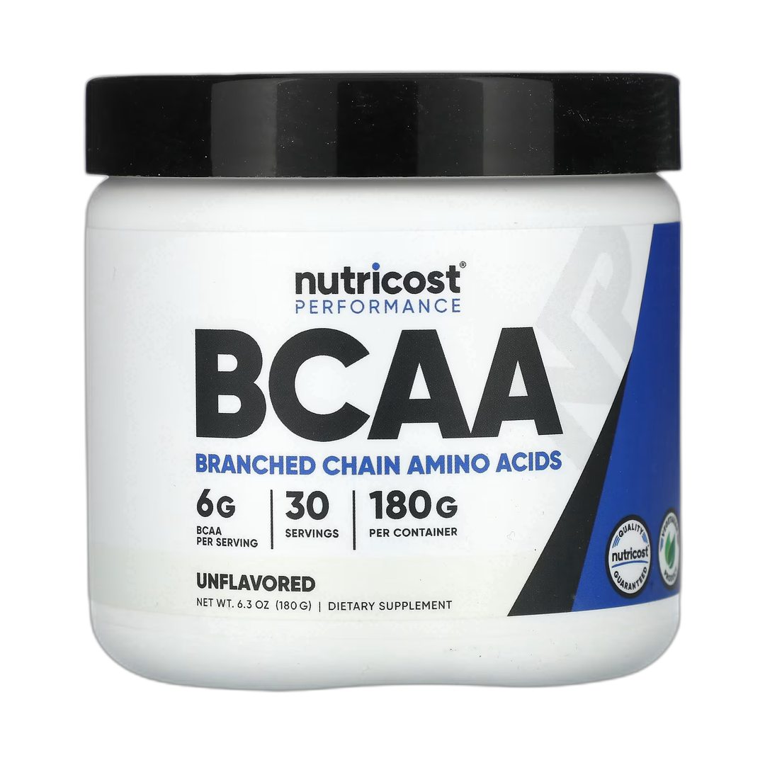 Nutricost, Performance, BCAA, Unflavored, 6.3 oz, 180 g front packaging view