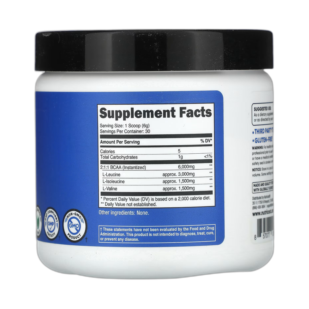 Nutricost, Performance, BCAA, Unflavored, 6.3 oz, 180 g back packaging view