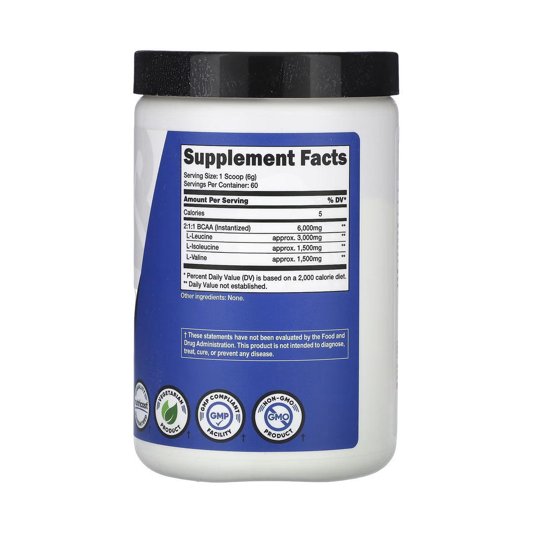 Nutricost, Performance, BCAA, Unflavored, 12.9 oz, 360 g back packaging view