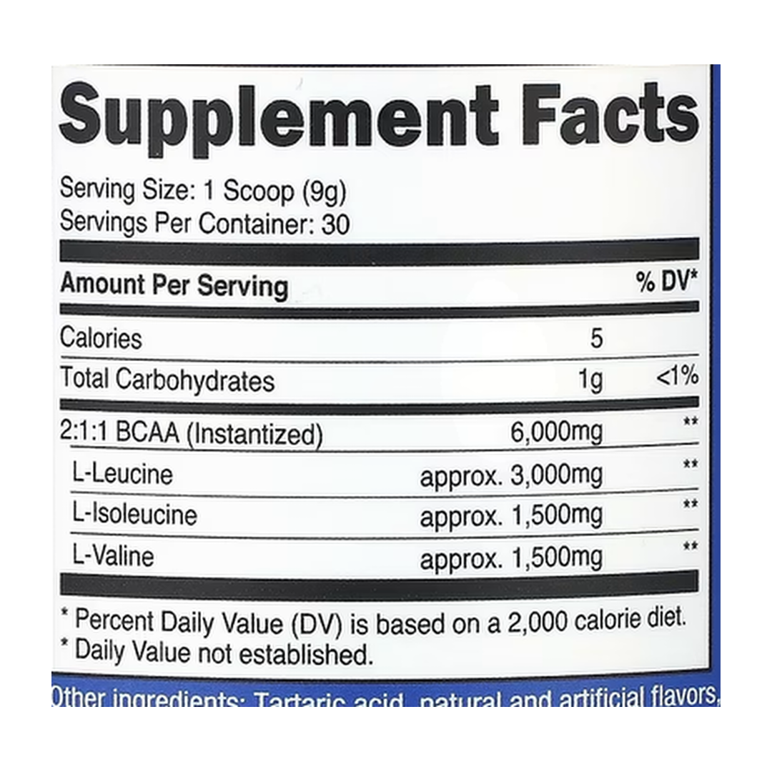 Nutricost, Performance, BCAA, Watermelon, 9.5 oz, 270 g supplement facts label showing ingredients, vitamins, minerals, and serving information