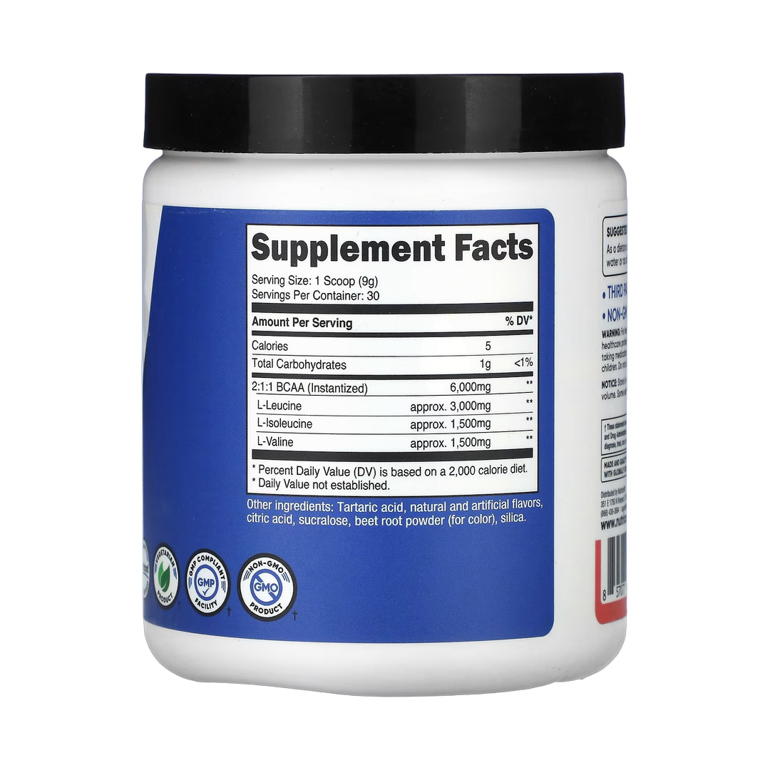 Nutricost, Performance, BCAA, Watermelon, 9.5 oz, 270 g back packaging view