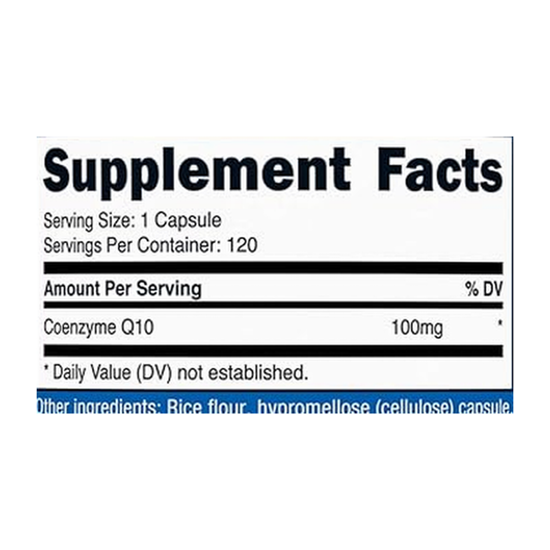 Nutricost, CoQ10, 200mg, 120 Capsules supplement facts label showing ingredients, vitamins, minerals, and serving information
