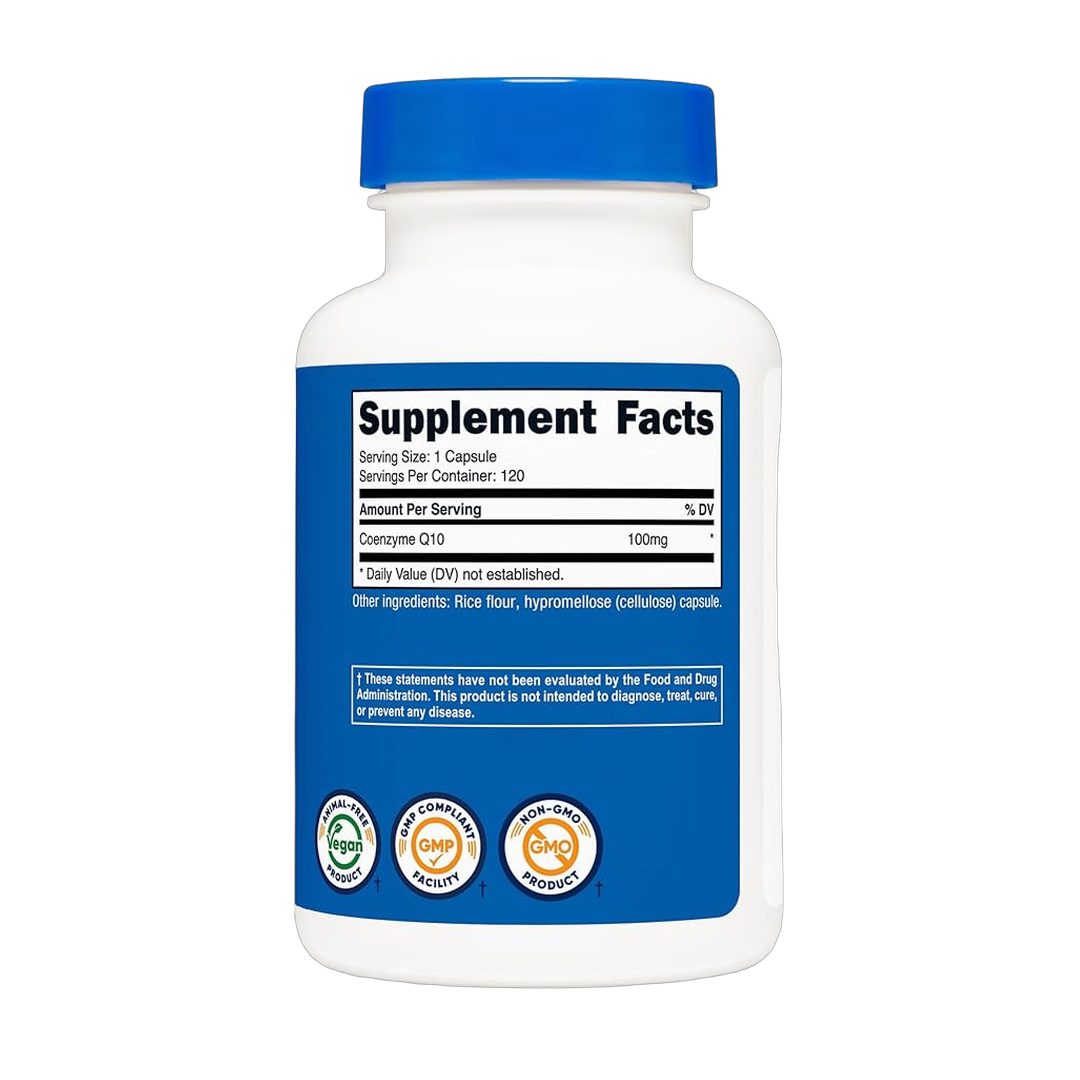 Nutricost, CoQ10, 200mg, 120 Capsules back packaging view