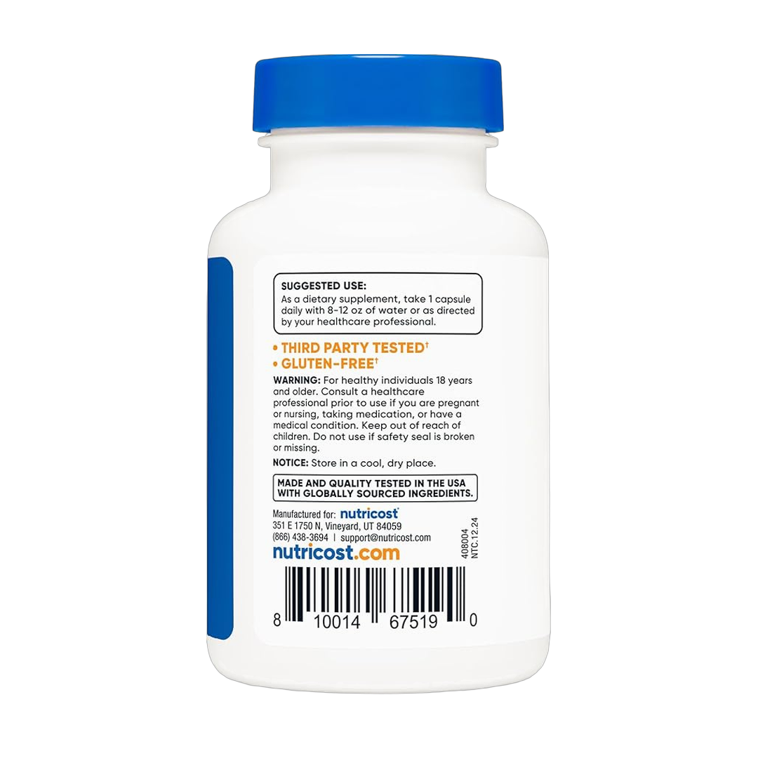 Nutricost, CoQ10, 200mg, 120 Capsules packaging side view