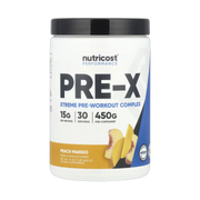 Nutricost, Performance, Pre-X, Xtreme Pre-Workout Complex, Peach Mango, 1 lb, 450 g front packaging view