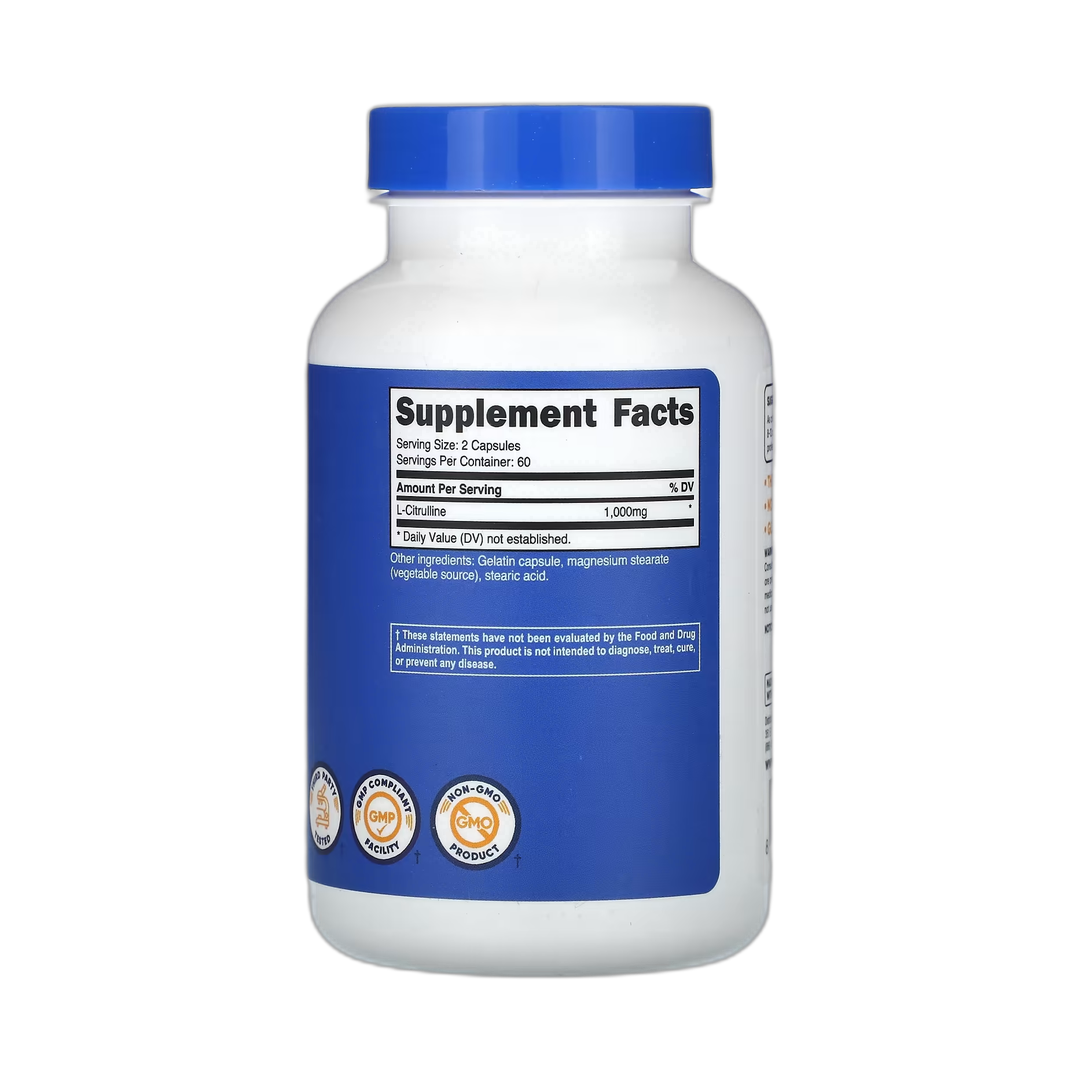 Nutricost, L-Citrulline, 120 Capsules back packaging view