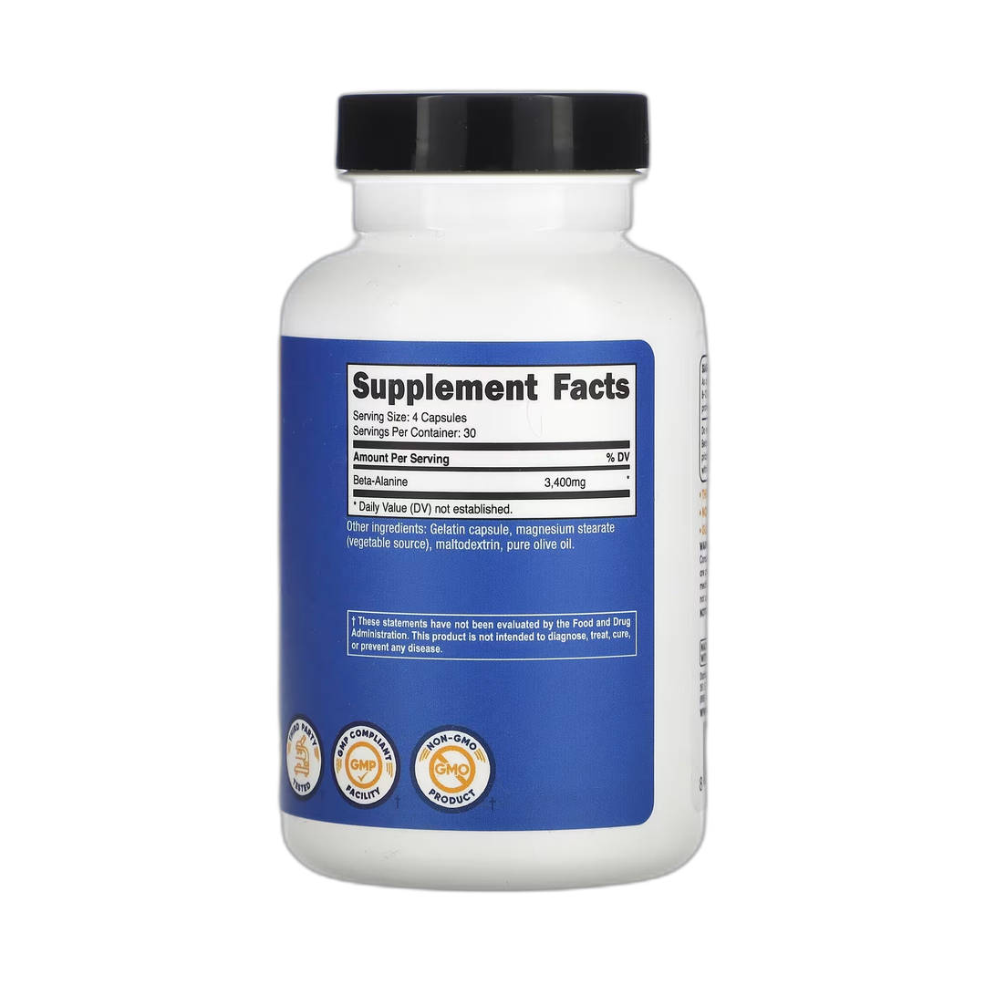 Nutricost, Beta-Alanine, 120 Capsules back packaging view