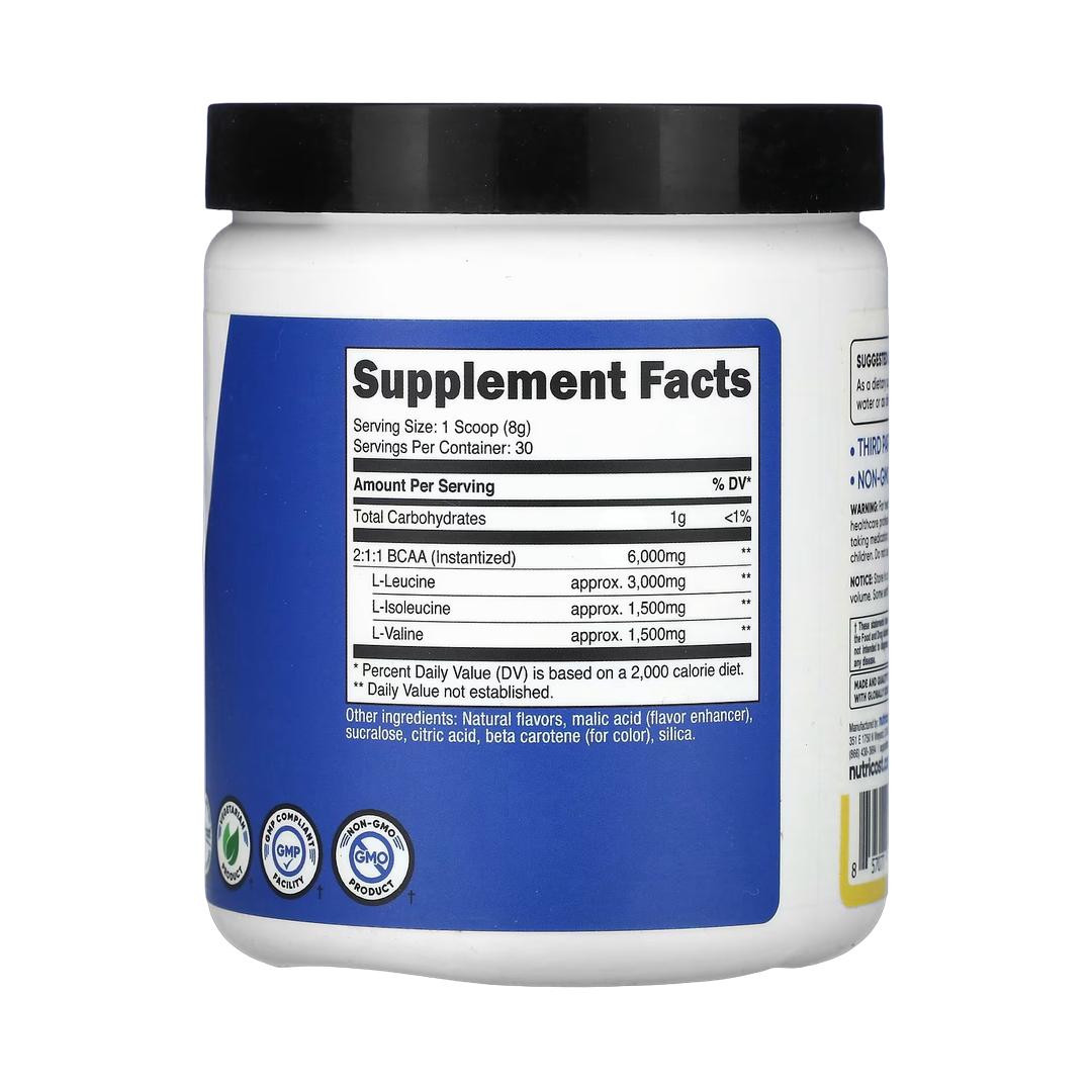 Nutricost, Performance, BCAA, Pineapple, 8.8 oz, 246 g back packaging view