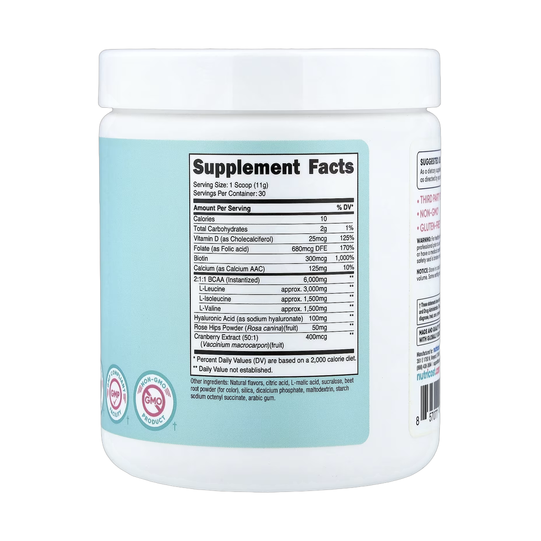 Nutricost, Women, BCAA, Strawberry Lemonade, 12.2 oz, 342 g back packaging view