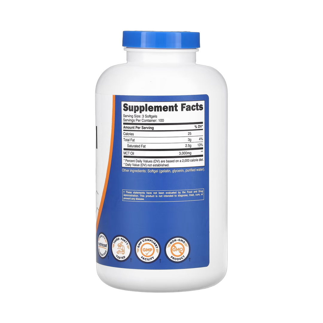 Nutricost, MCT Oil, 300 Softgels back packaging view