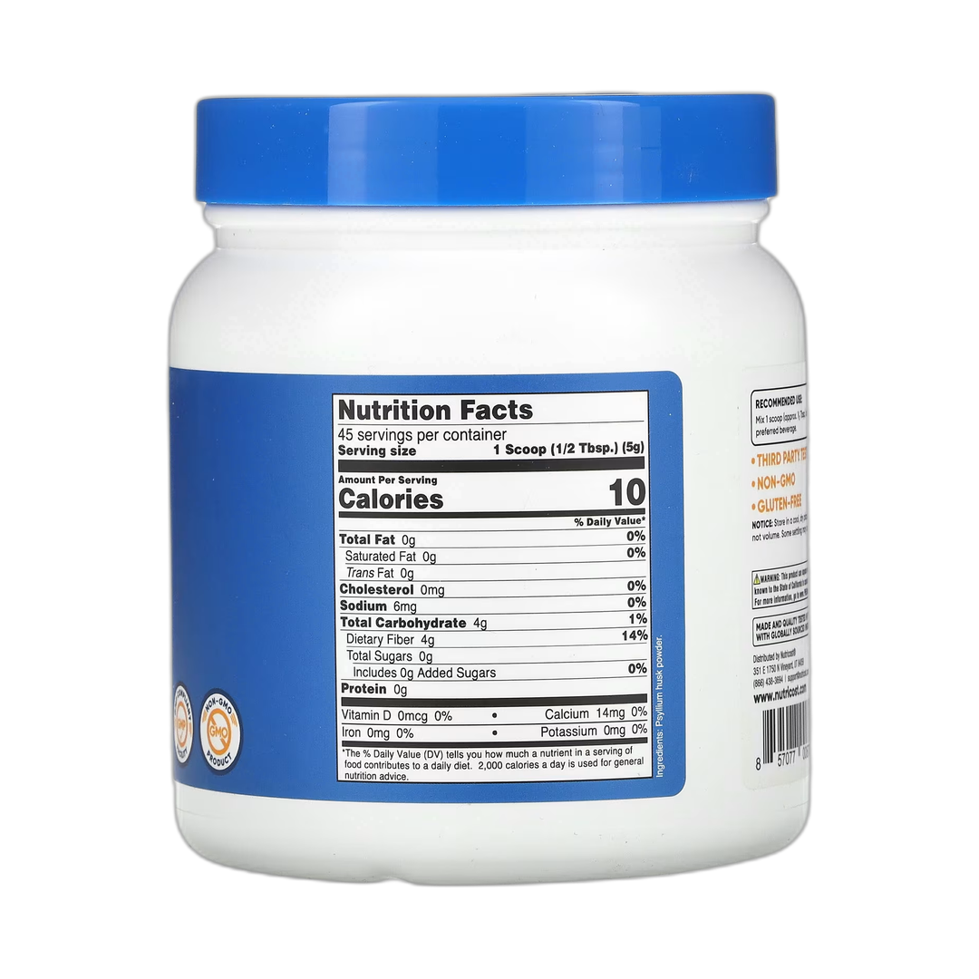 Nutricost, Psyllium Husk, Whole Husk, Unflavored, 8 oz, 227 g back packaging view
