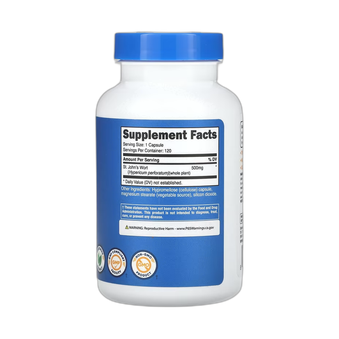 Nutricost, St. John's Wort, 500 mg , 120 Capsules back packaging view