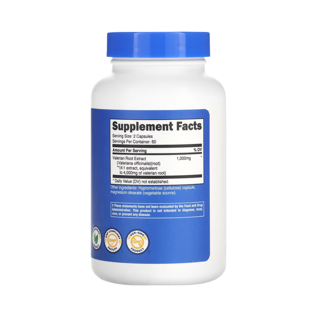 Nutricost, Valerian Root, 120 Capsules back packaging view