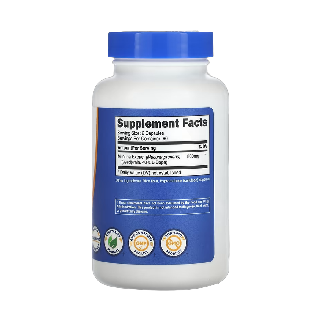 Nutricost, Mucuna Pruriens, 120 Capsules back packaging view