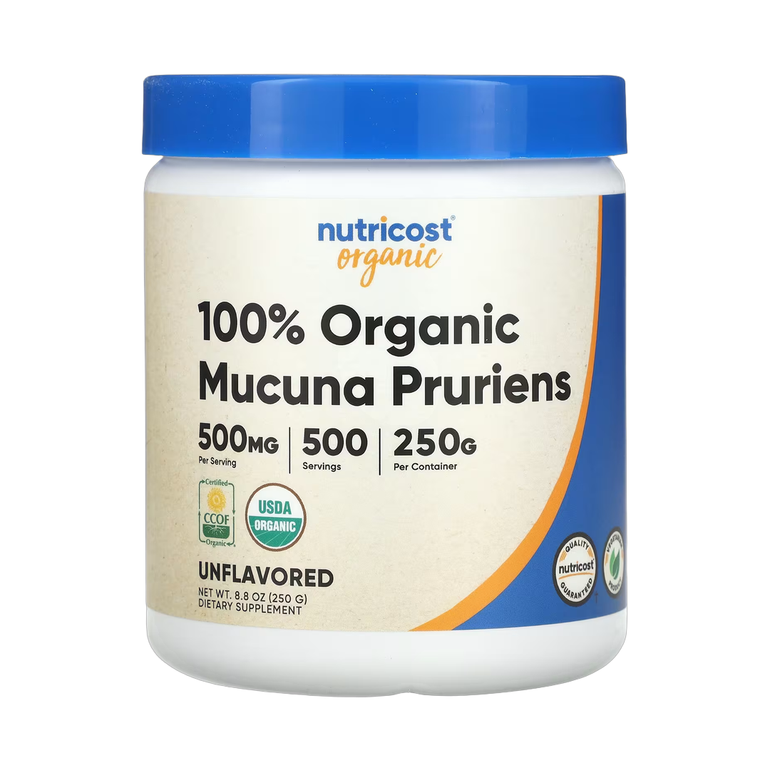 Nutricost, 100% Organic Mucuna Pruriens, Unflavored, 8.8 oz, 250 g front packaging view