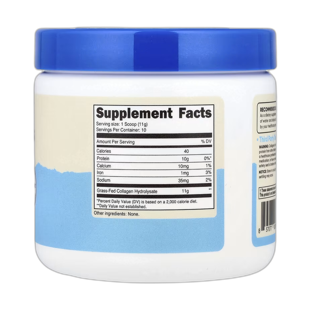 Nutricost, Grass-Fed Collagen Peptides, Unflavored, 4 oz, 113 g back packaging view