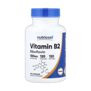 Nutricost, Vitamin B2, 100 mg, 120 Capsules front packaging view