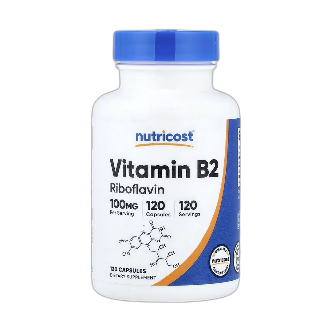 Nutricost, Vitamin B2, 100 mg, 120 Capsules front packaging view