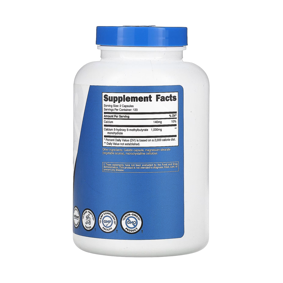 Nutricost, HMB, B-Hydroxy-B-methylbutyrate, 240 Capsules back packaging view