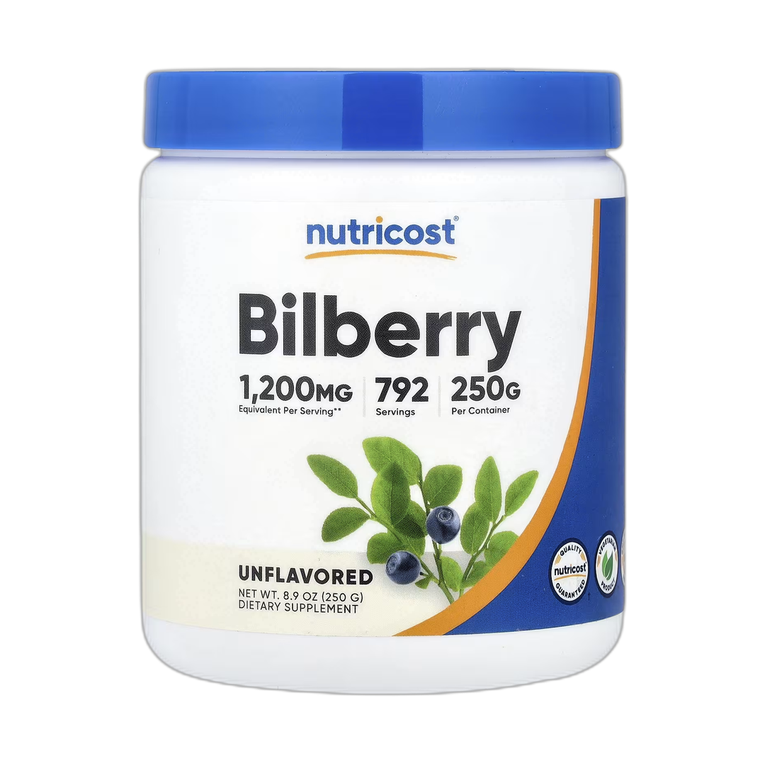 Nutricost, Bilberry Powder, Unflavored, 8.9 oz, 250 g front packaging view