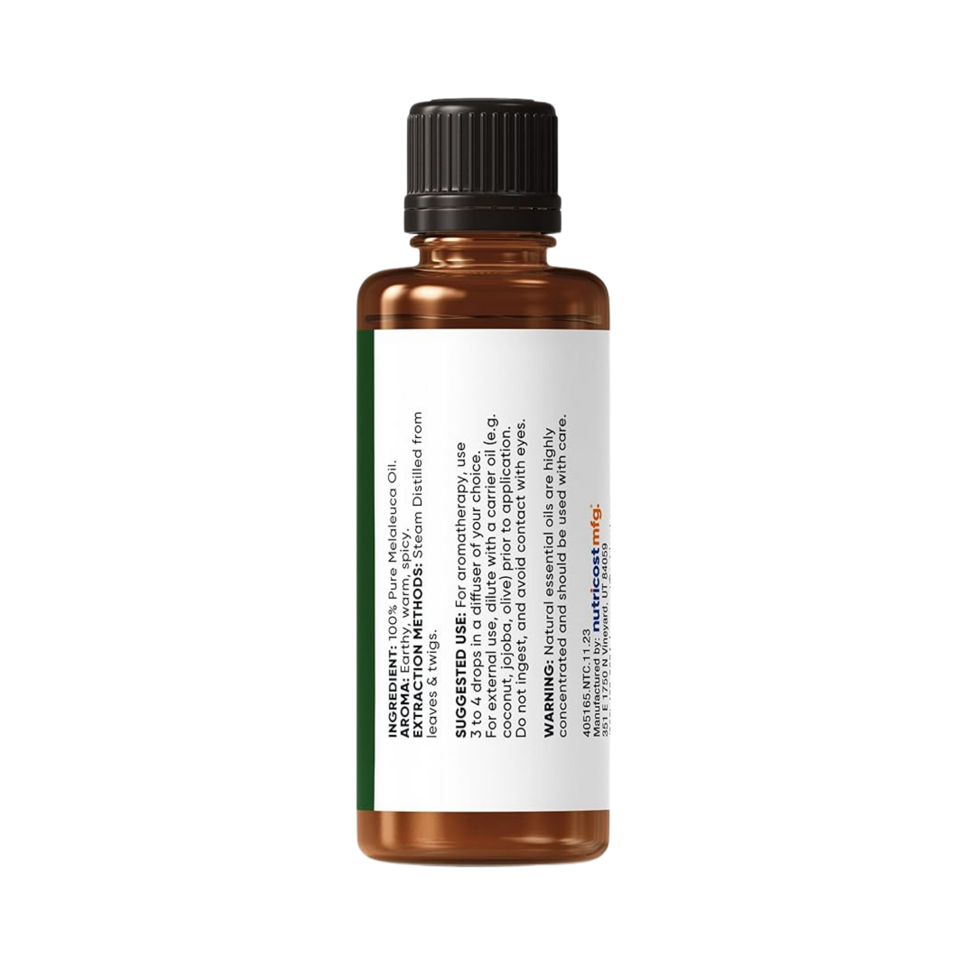 Nutricost, 100% Pure Essential Oil, Melaeuca Alternifolia, 1 fl oz, 30 ml back packaging view