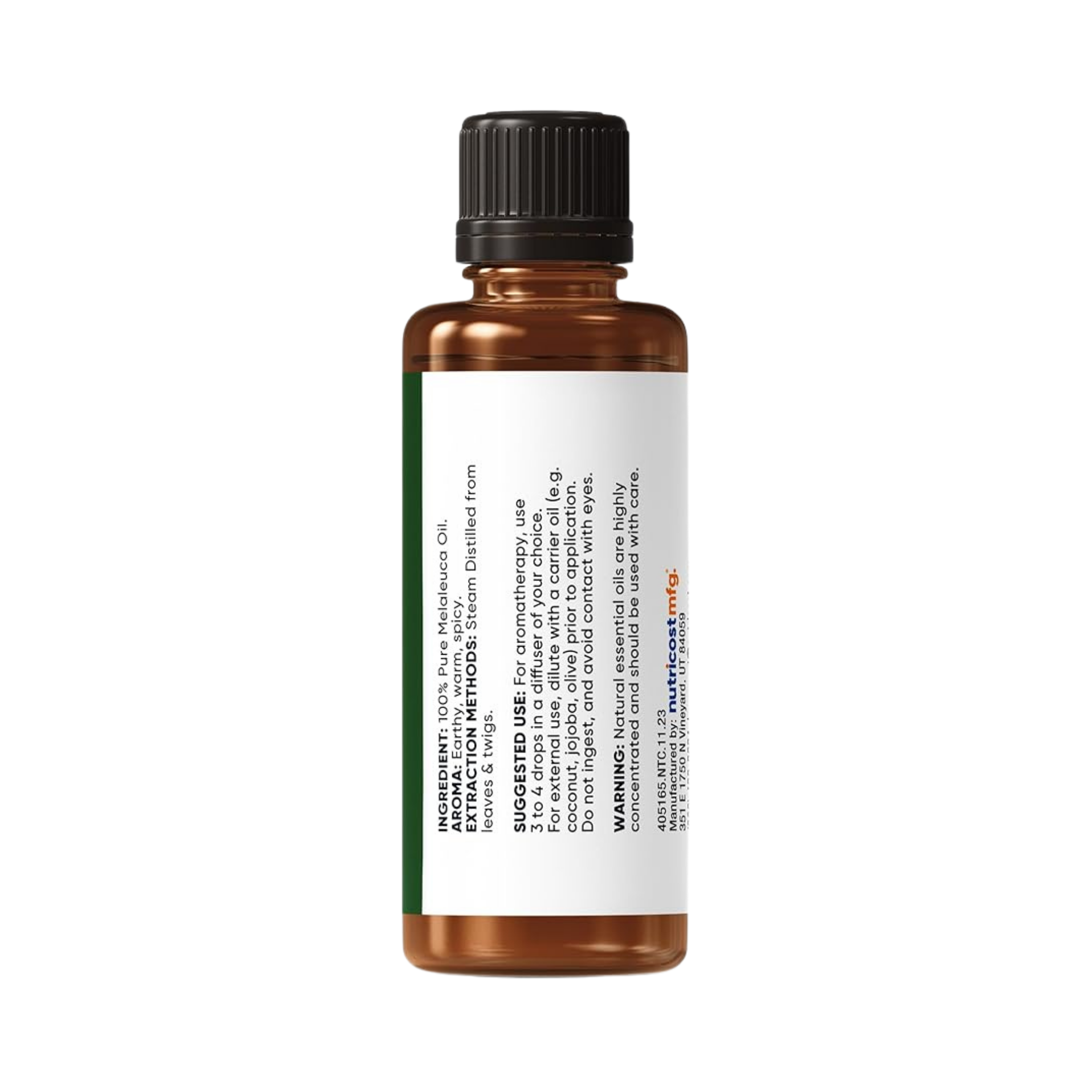 Nutricost, 100% Pure Essential Oil, Melaeuca Alternifolia, 1 fl oz, 30 ml back packaging view