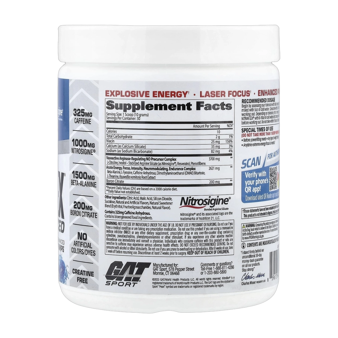 GAT, Sport, NITRAFLEX® Advanced, Pre-Workout, Blue Raspberry, 10.6 oz (300 g)