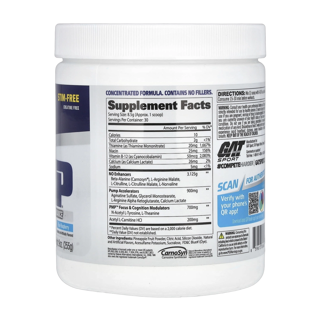 GAT, Stim-Free PMP, Peak Muscle Performance, Blue Raspberry, 9 oz (255 g)