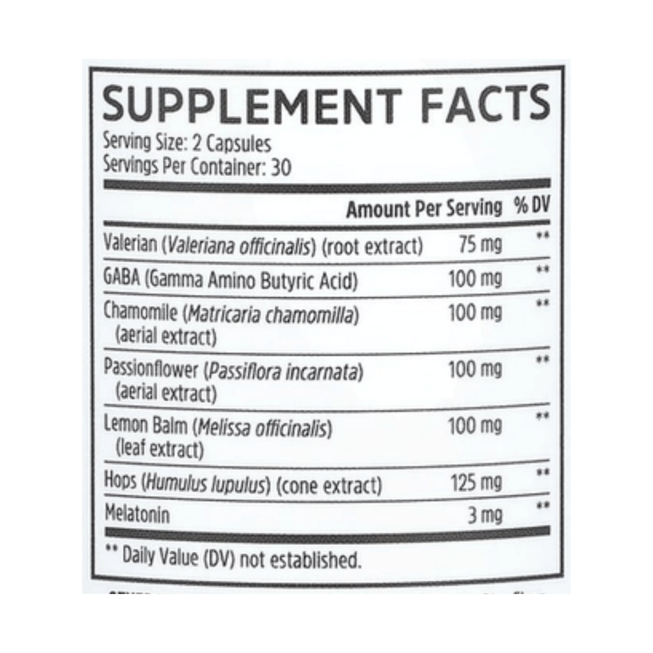 Zhou Nutrition, Driftoff, Soothing Sleep Formula, 60 Capsules supplement facts label showing ingredients, vitamins, minerals, and serving information