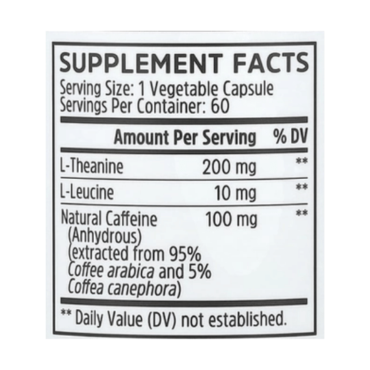 Zhou Nutrition, Energy + Focus, 60 Veggie Capsules supplement facts label showing ingredients, vitamins, minerals, and serving information