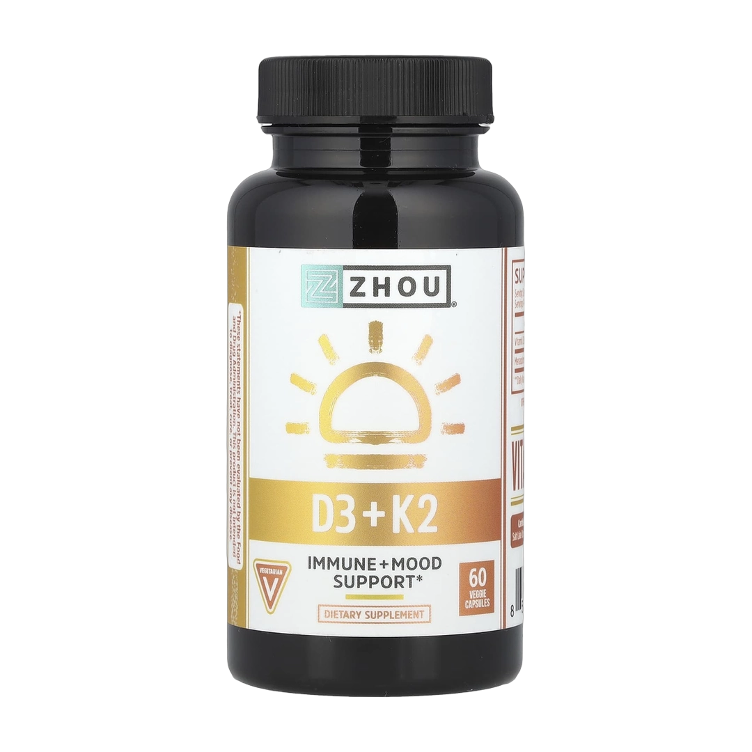 Zhou Nutrition, D3 + K2, 60 Veggie Capsules front packaging view