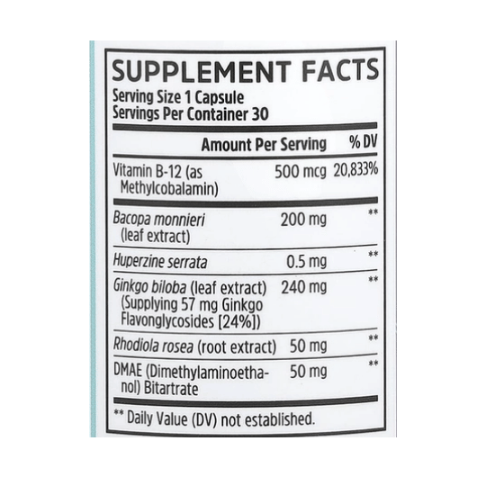 Zhou Nutrition, Neuro-Peak®, 30 Veggie Capsules supplement facts label showing ingredients, vitamins, minerals, and serving information