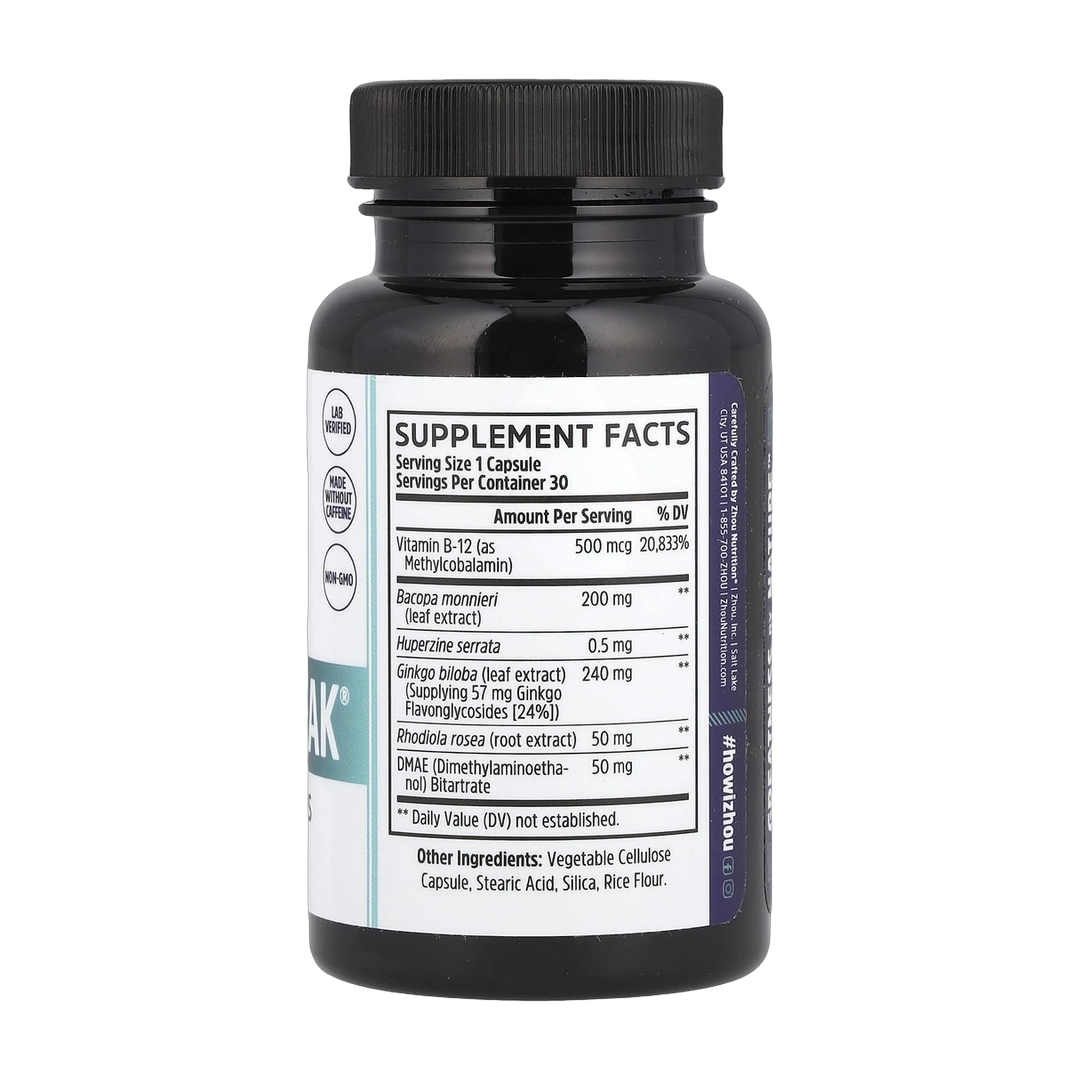 Zhou Nutrition, Neuro-Peak, 30 Veggie Capsules back packaging view