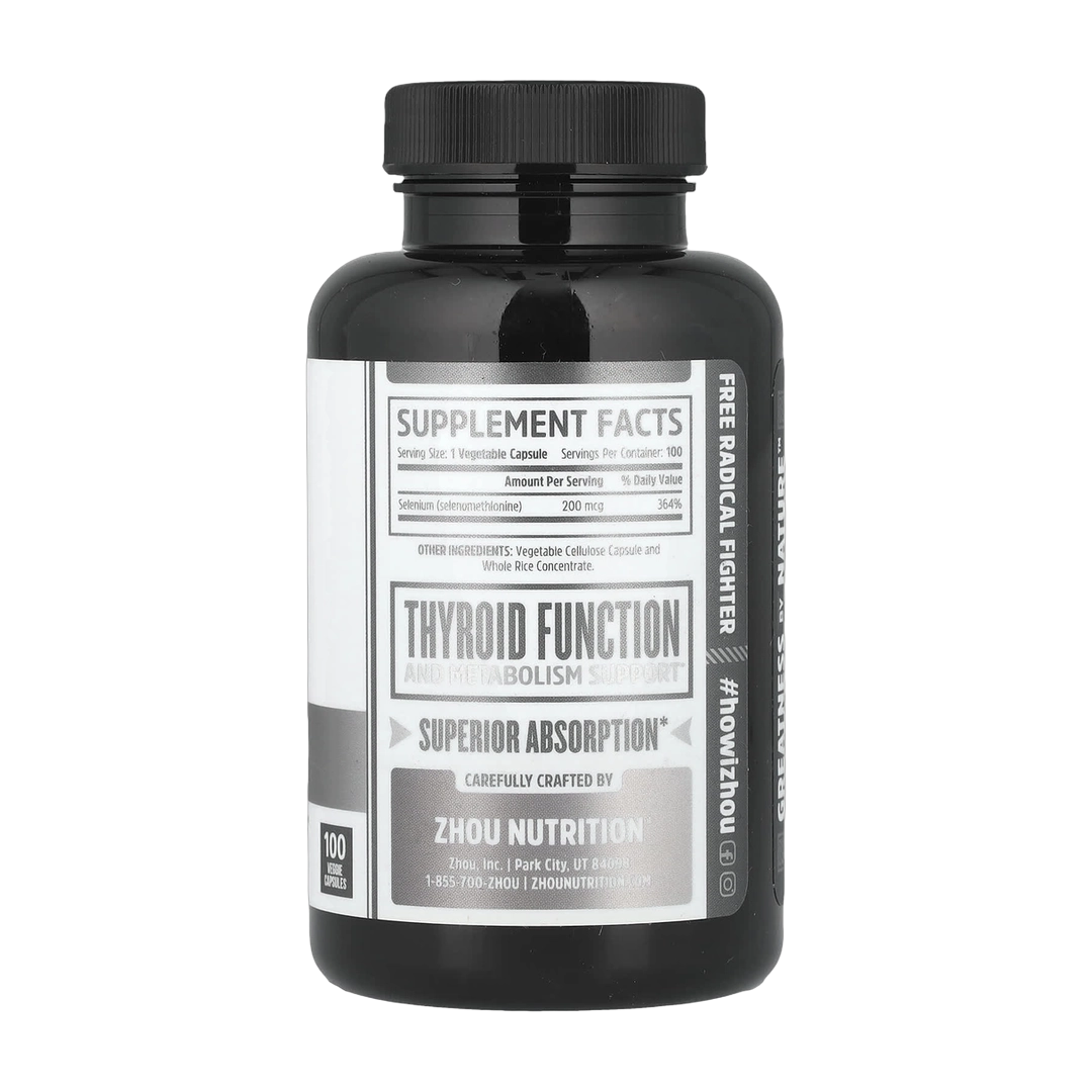 Zhou Nutrition, Selenium, 200 mcg, 100 Veggie Capsules back packaging view