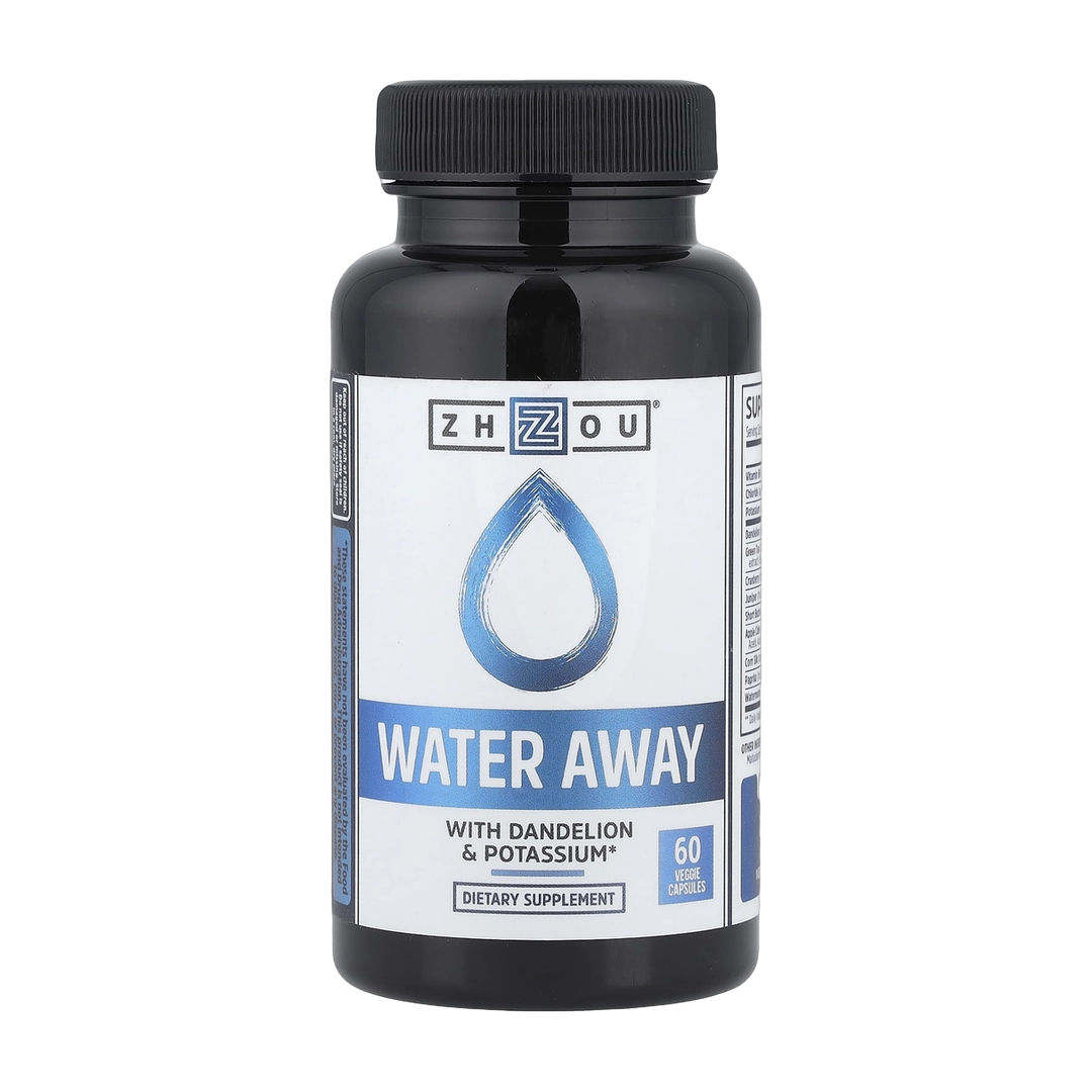 Zhou Nutrition, Water Away with Dandelion & Potassium, 60 Veggie Capsules front packaging view
