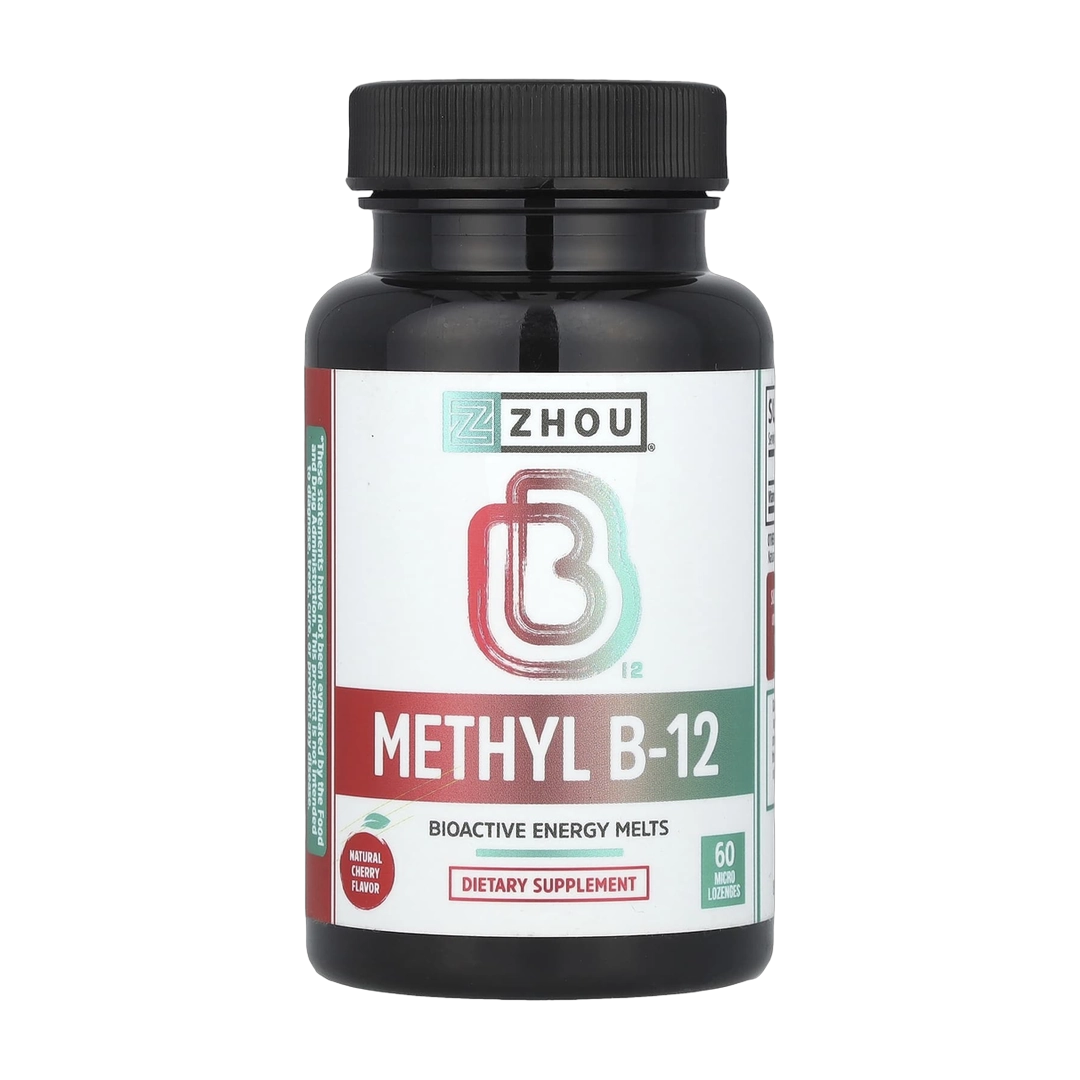 Zhou Nutrition, Methyl B-12, Natural Cherry, 5,000 mcg, 60 Micro Lozenges front packaging view