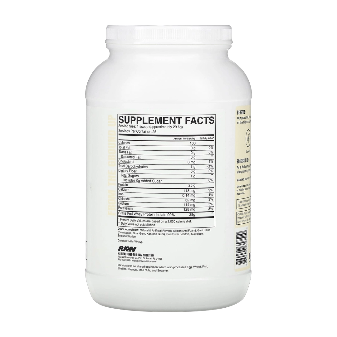 Raw Nutrition, Grass Fed Whey Isolate Protein, Vanilla, 27.34 oz (775 g)