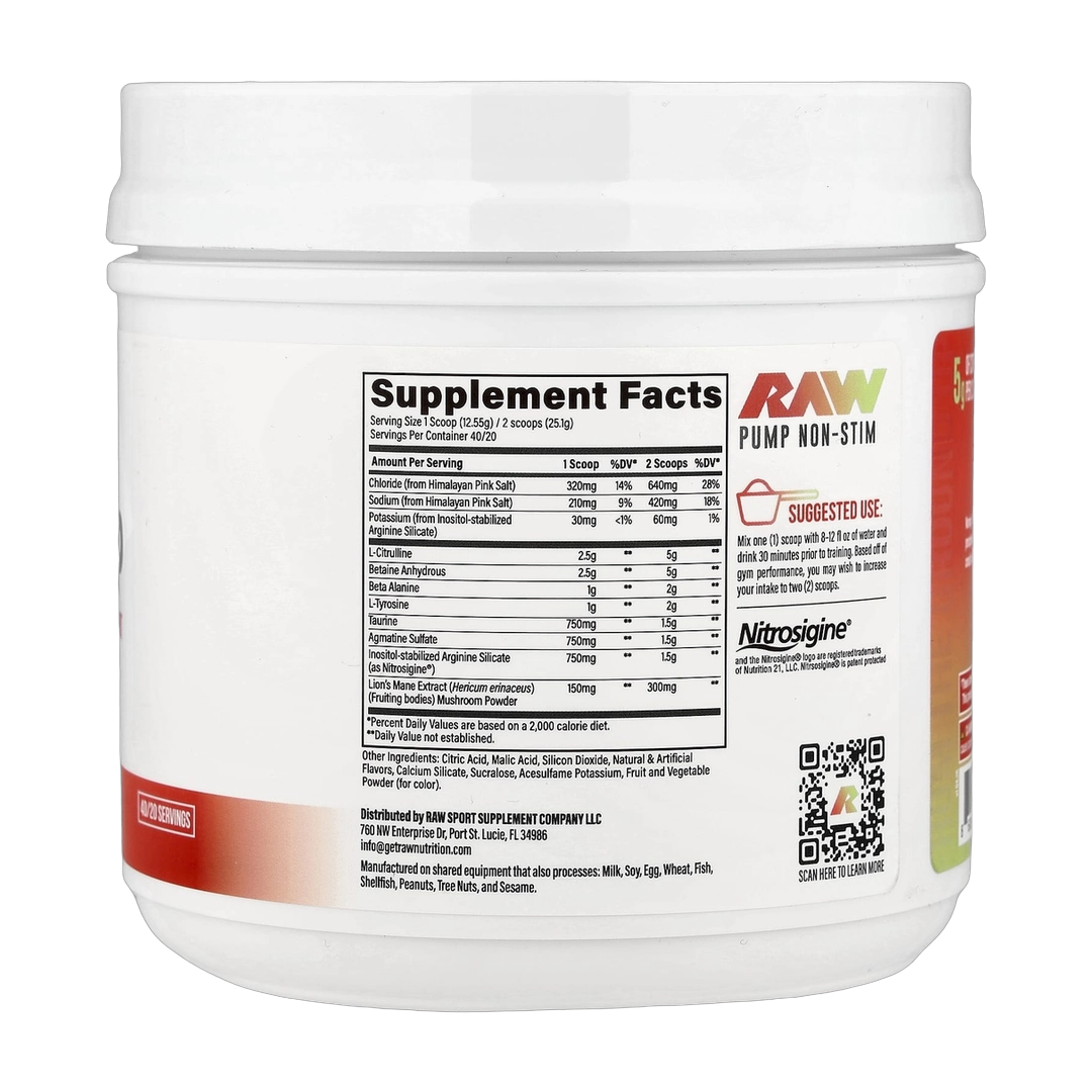 Raw Nutrition, Pump, Non-Stim Pre-Workout, Watermelon, 17.71 oz (502 g)