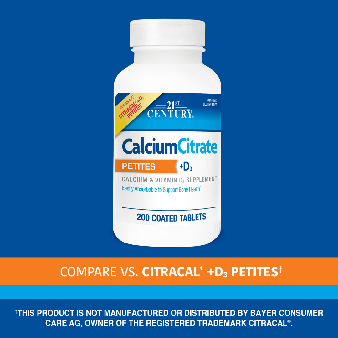 21st Century, Calcium Citrate Petites + D3, 200 Coated Tablets lifestyle image