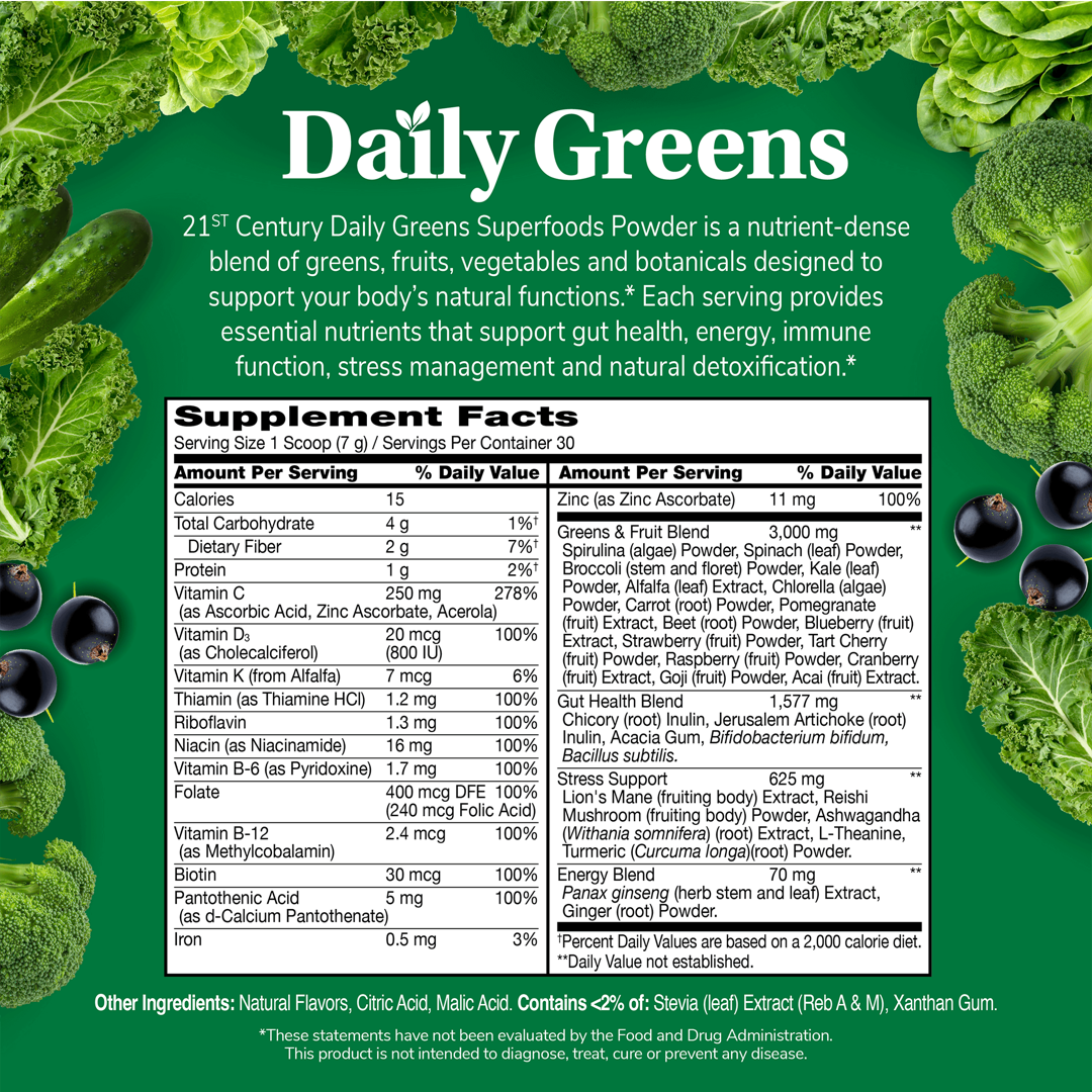 21st Century, Daily Greens Superfoods Powder, Lemon Lime, 7.4 oz (210 g) lifestyle image