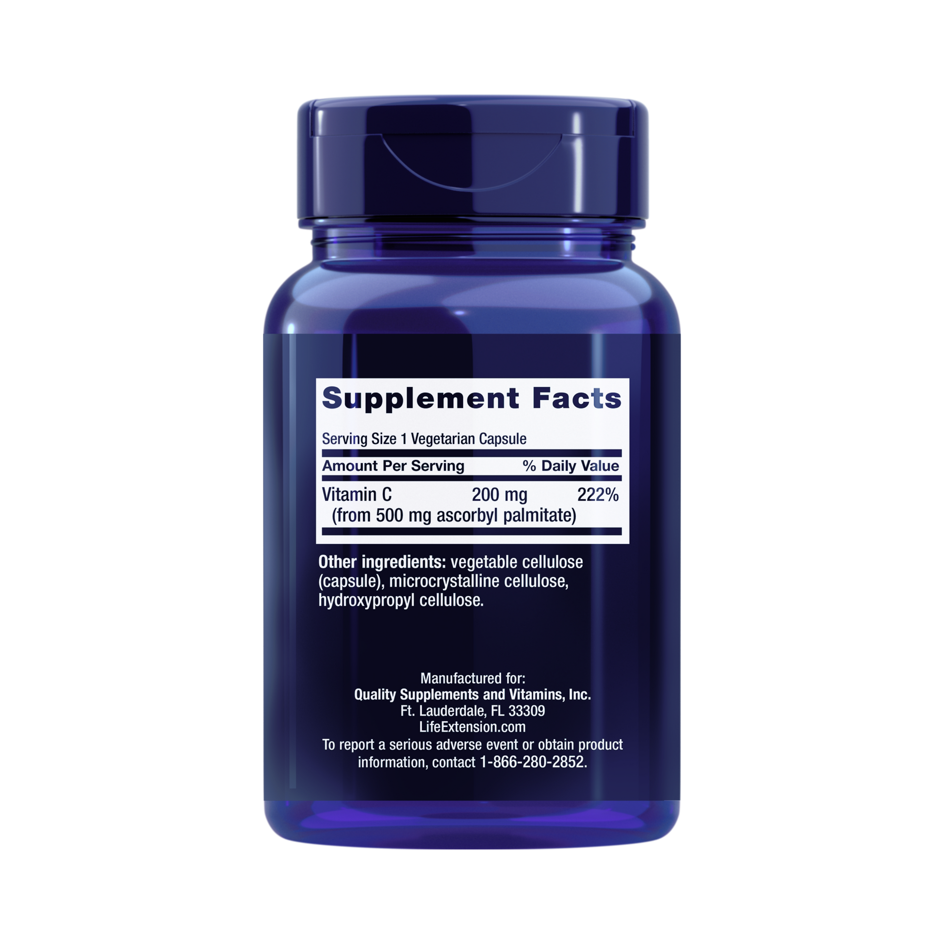 Life Extension, Ascorbyl Palmitate back packaging view
